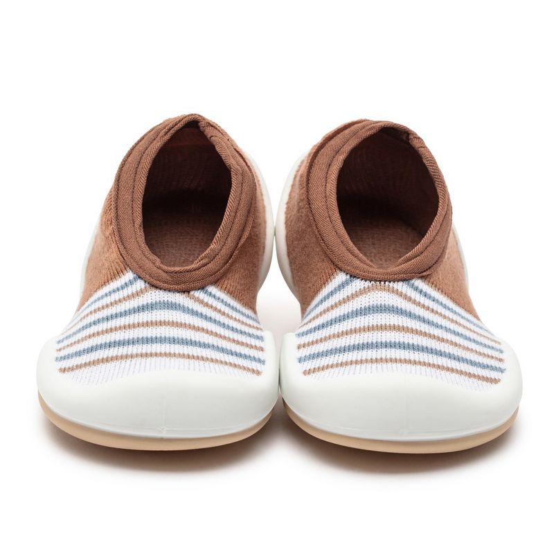 Komuello Toddler Boy Girl First Walk Sock Shoes Flat Style - Brown Stripe, 2 of 12