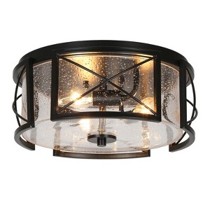 LNC Vine 3-Lights 13-in Matte Black and Seeded Glass Drum LED Flush Mount Lightsing - 1 of 4