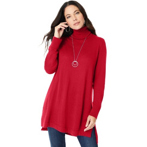 Roaman's Women's Plus Size Cashmore Collection Turtleneck - 12, Red : Target