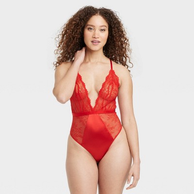 Women's Unlined Lace Lingerie Bodysuit - Auden™ Red M