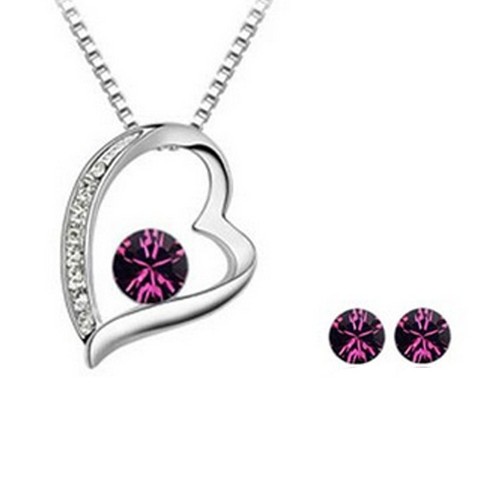 Wrapables Purple Crystal Jewelry Set Heart Pendant Necklace and Earrings Purple