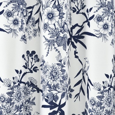 Navy and White Floral Botanical Garden Shower Curtain