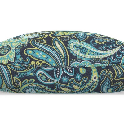 Set of 2 Navy and Aqua Paisley Outdoor Throw Pillows