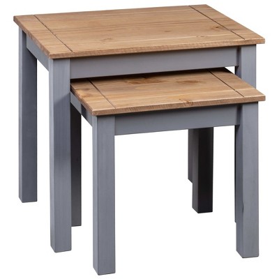 Gray and Natural Pine Wood 2-Piece Nesting Tables