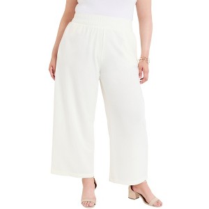 June + Vie by Roaman's Women's Plus Size Cropped Wide-Leg Knit Pants - 1 of 2