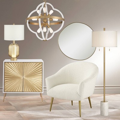 Champagne Gold Slender Wood 35" Round Wall Mirror