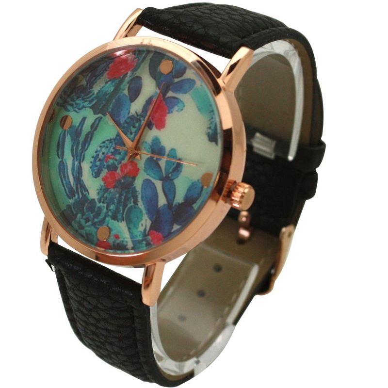 BLACK COLORFUL CACTUS DIAL LEATHER STRAP WATCH, 3 of 6