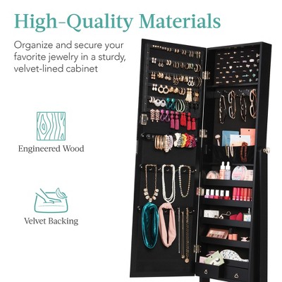 Black Rustic Full-Length Mirror Jewelry Armoire Cabinet