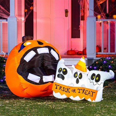 SYNCFUN 6 FT Long Trick Or Treat Halloween Inflatable Pumpkin Eating Ghosts Yard Decoration for Halloween Party Indoor, Outdoor, Lawn, Yard Decor