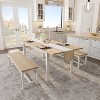 Dining Table Set for 6-8 with Upholstered Benches and Stools, Dining Room Table Set for 6, Wooden Dinner Table Set - 2 of 4