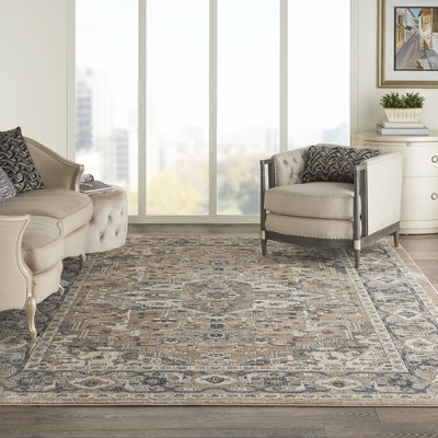 Beige and Grey Oval Synthetic Persian Area Rug 10' x 14'
