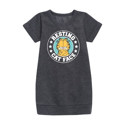 - Garfield - Resting Cat Face Graphic Short Sleeve Fleece Dress