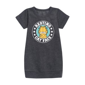 - Garfield - Resting Cat Face Graphic Short Sleeve Fleece Dress - 1 of 3