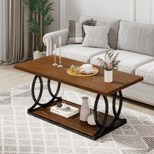 Bekrvio 2-Tier Storage Coffee Table, 41.7" Rectangle Wood Center Table with Geometric Metal Legs for Living Room & Home Office - 1 of 4