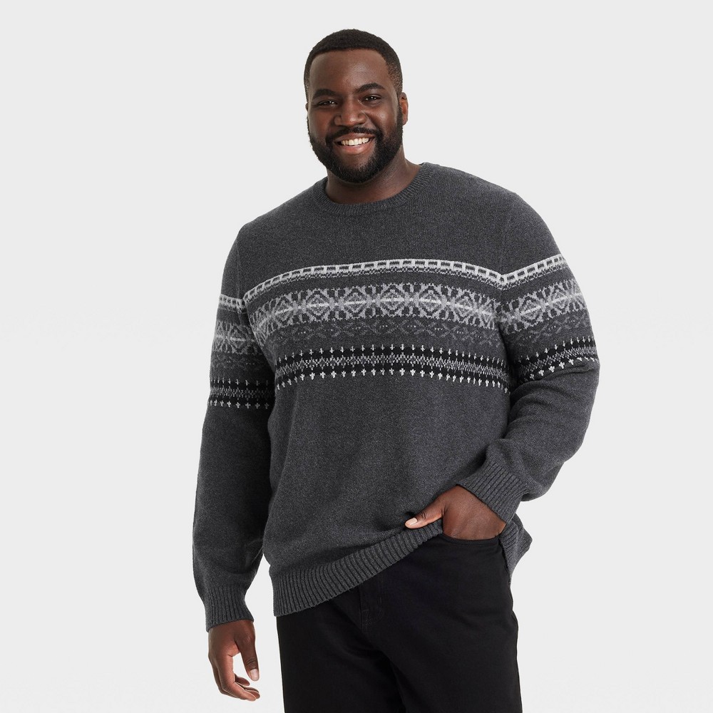 Men's Big & Tall Fair Isle Crewneck Pullover Sweater - Goodfellow & Co™ Charcoal Fair Isle 4XLT