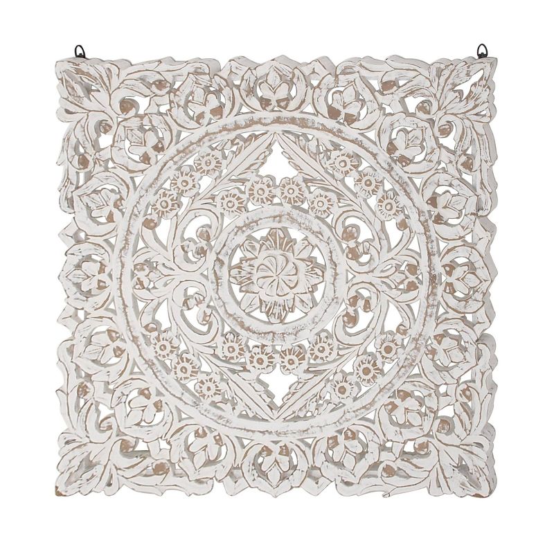 Wood Floral Handmade Intricately Carved Wall Decor with Mandala Design Gray  - Olivia &#38; May, 5 of 17