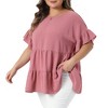 Women's Plus Size Swiss Dots Crew Neck Ruffle Short Sleeve Tiered Back Tie Summer Blouses - Agnes Orinda - 2 of 4