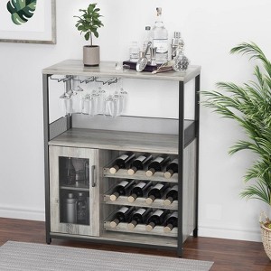 36 Inch Tall Bar Cabinet, Adjustable Shelves Wine Rack Table with Removable Wine Rack and Mesh Door - 1 of 4