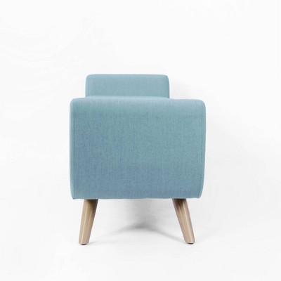 French Blue Upholstered Storage Bench with Wood Legs
