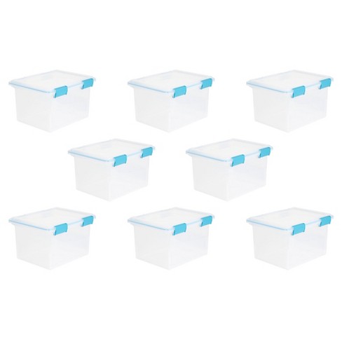 Sterilite 80 Qt Gasket Box, Stackable Storage Bin with Latching Lid and  Tight Seal Plastic Container to Organize Basement, Clear Base and Lid,  12-Pack