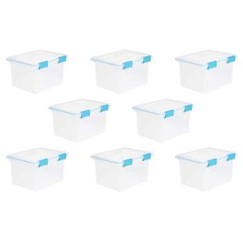 Sterilite 32 Qt Gasket Box, Stackable Storage Bin With Latching Lid And  Tight Seal Plastic Container To Organize Basement, Clear Base And Lid,  12-pack : Target
