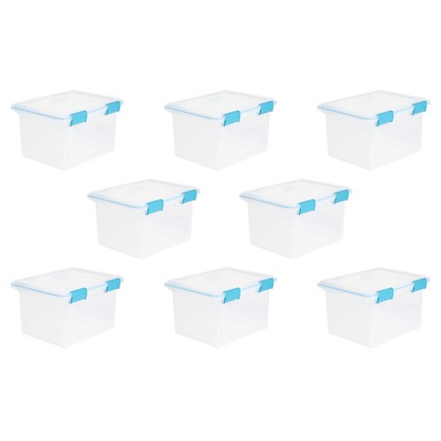 Sterilite 32 Qt Gasket Box, Stackable Storage Bin with Latching Lid and  Tight Seal, Plastic Container to Organize Basement, Clear Base and Lid,  8-Pack