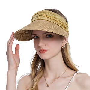 Anna-Kaci Womens Straw Sun Visor Wide Brim Adjustable Elastic Band Lightweight Summer Hat - 1 of 4