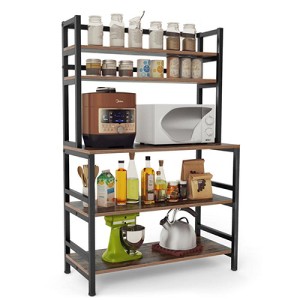 YONWAY 5-Tier Industrial Style Baking Rack With 3 lower Shelves,2 Upper Storage Racks And Hooks Sturdy And Durable For Coffee Bar & Microwave Storage - 1 of 4