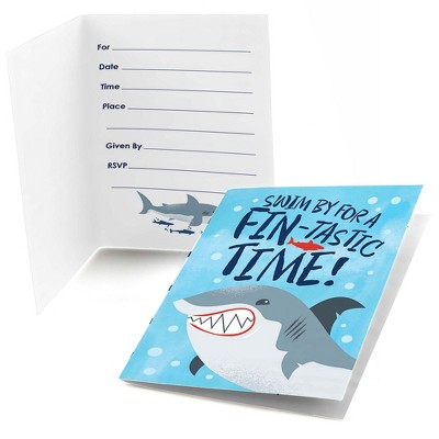 Big Dot of Happiness Shark Zone - Fill In Jawsome Shark Viewing Week Party or Birthday Party Invitations (8 count)