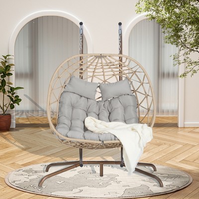 JUJABU Double Outdoor Rattan Hanging Chair with Cushions, Suitable for Balcony, Terrace and Garden Leisure