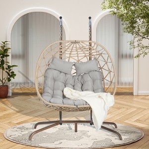 JUJABU Double Outdoor Rattan Hanging Chair with Cushions, Suitable for Balcony, Terrace and Garden Leisure - 1 of 4