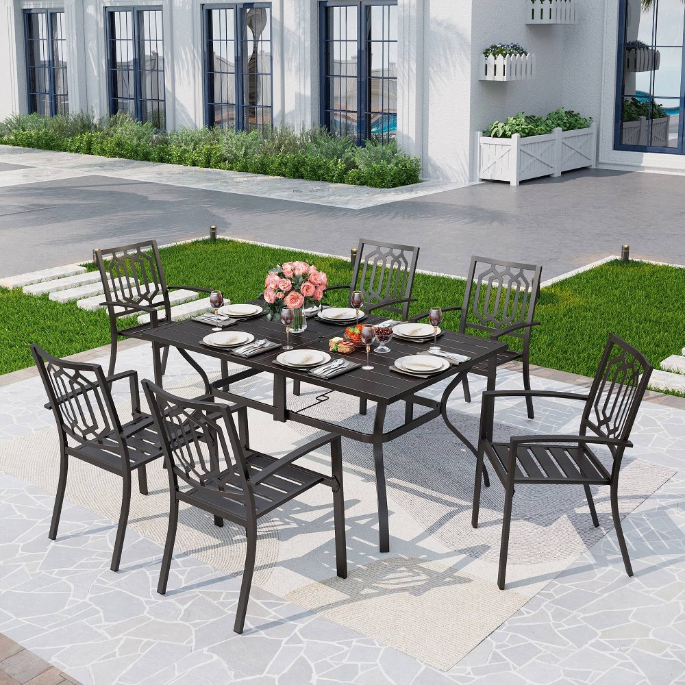 Photos - Garden Furniture 7pc Outdoor Rectangular Table & 6 Chairs with Diamondback Design - Black 