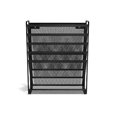 Black Metal Mesh 5-Pocket Vertical Wall File Organizer