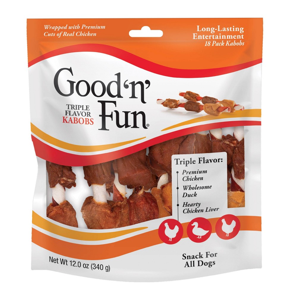 Photos - Dog Food Good 'n' Fun Triple Flavor Kabobs Long Lasting Rawhide Chicken, Pork and Beef Flavor Dog Treats - 12oz