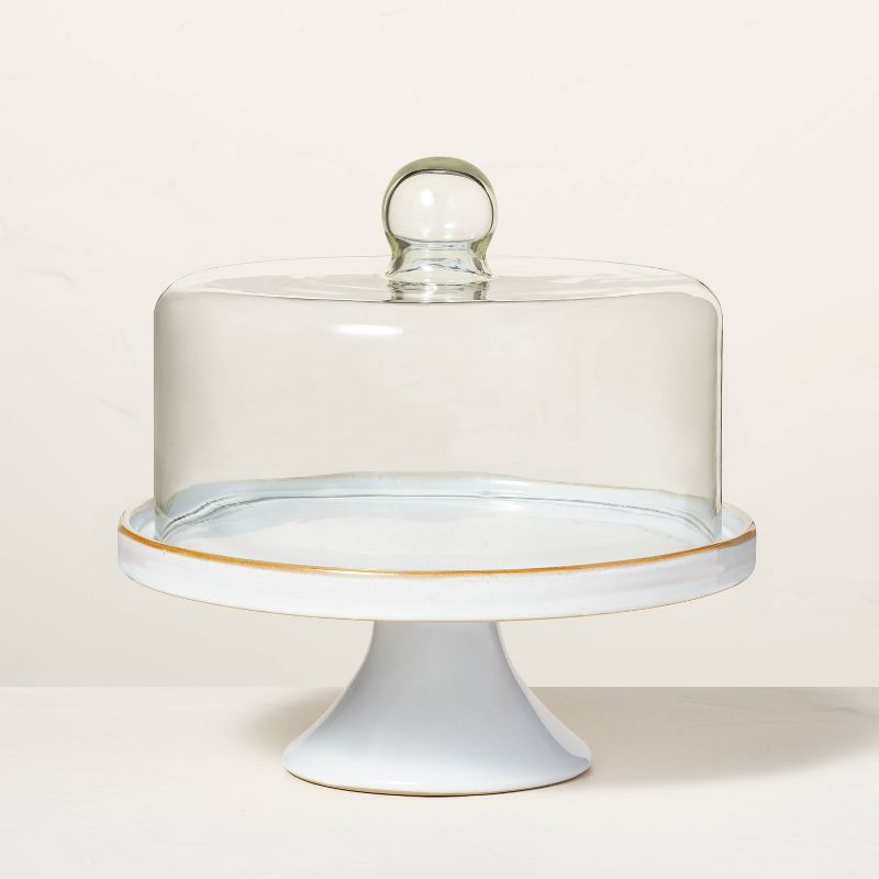 Stoneware Reactive Glaze Cake Stand with Glass Cloche - Hearth & Hand™ with Magnolia, 1 of 7