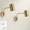 360 Lighting Carla Modern Swing Arm Wall Lamps Set of 2 with Smart Sockets Brass Plug-In Light Fixture USB Adjustable Shades for Bedroom - 2 of 4