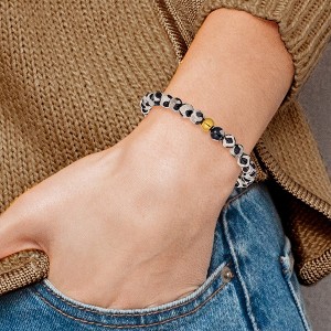 Chisel Stainless Steel Polished Yellow IP-plated 6mm Black Spot Agate Beaded 6.25" Stretch Bracelet - 1 of 4