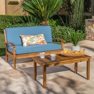 CAVINAS Outdoor Loveseat with Coffee Table, Acacia Wood Patio Couch Set, Modern Patio Sectional Furniture Set for Backyard - 1 of 4