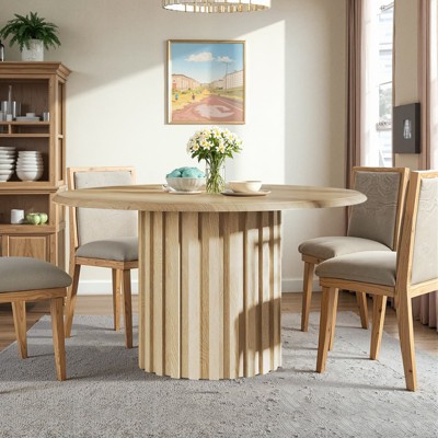 MAYEERTY Round Dining Table, 43.3" Farmhouse Kitchen Table with Metal Base for 4