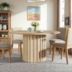 MAYEERTY Round Dining Table, 43.3" Farmhouse Kitchen Table with Metal Base for 4 - 1 of 4