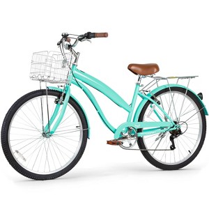 Hykolity 26 Inch Beach Cruiser Bike 7-Speed Outdoor City Bike for Women Commuter Bicycle with Rear Rack Basket High-Carbon Steel Front & Rear Fenders - 1 of 4
