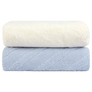 2 Pcs 100% Combed Cotton Soft Absorbent Diagonal Weave Bath Towel - PiccoCasa