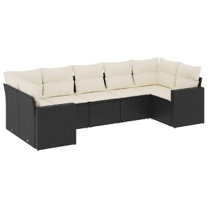 vidaXL 7 Piece Patio Sofa Set with Cushions Black and Cream Poly Rattan - 1 of 4