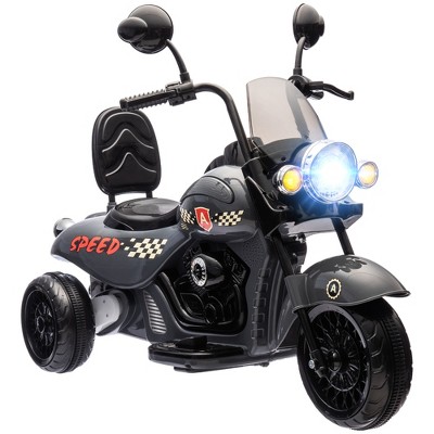 Qaba Electric Motorcycle for Kids, 3 Wheel 6V Battery Powered Motorbike w/ Headlights, Music, Forward & Reverse, Gray