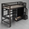 Twin Size Loft Bed with Study Desk, Open Shelves, and Fence Design, Solid Wood Frame, No Box Spring Needed - 2 of 4