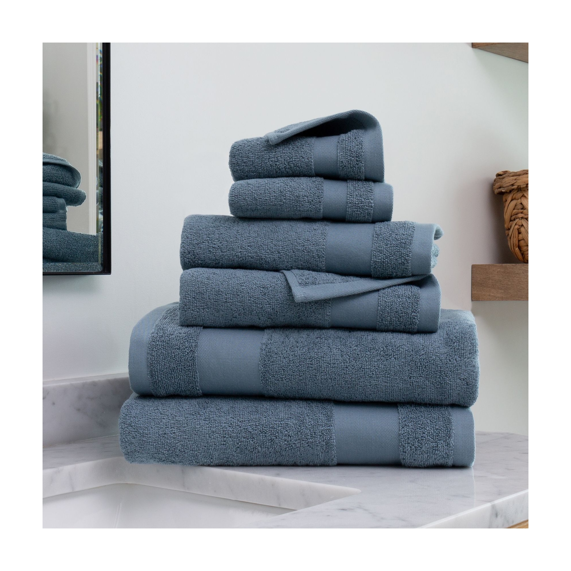 6 Piece Bath Towels Set, 100% Super Plush Premium Cotton - Becky Cameron, Light Blue, 6 Pack