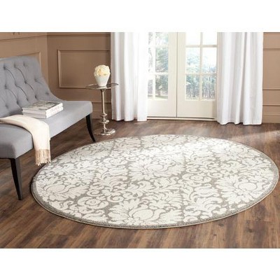 Elysian Gray Floral Hand-Knotted Wool Blend 7' Round Rug