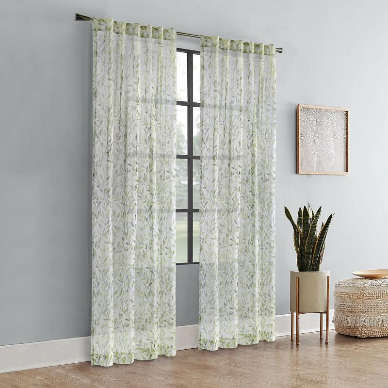 Habitat Verdure Light Filtering Rich Woven Branch Leaf Design Dual Header Curtain Panel Green, 1 of 6