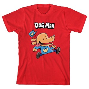Dog Man Running Youth Red Crew Neck Short Sleeve T-shirt - 1 of 3