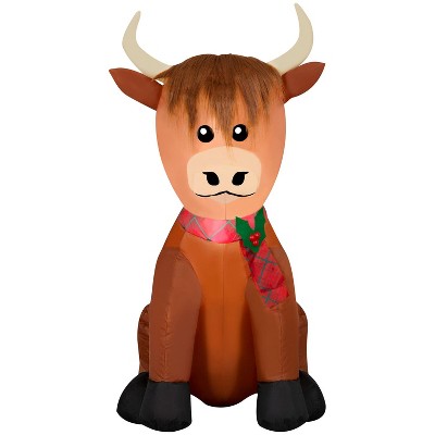 Gemmy Christmas Inflatable Highland Cow with Plush Accents, 3.5 ft Tall, Multi